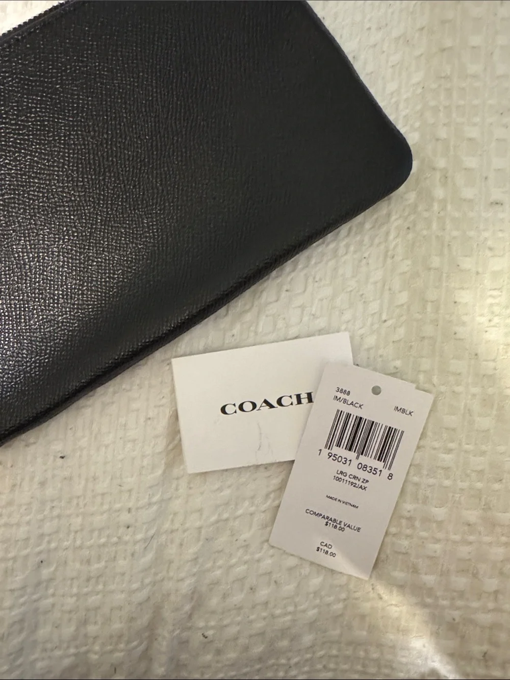 Coach Black Leather Zip Wristlet with Gold Logo